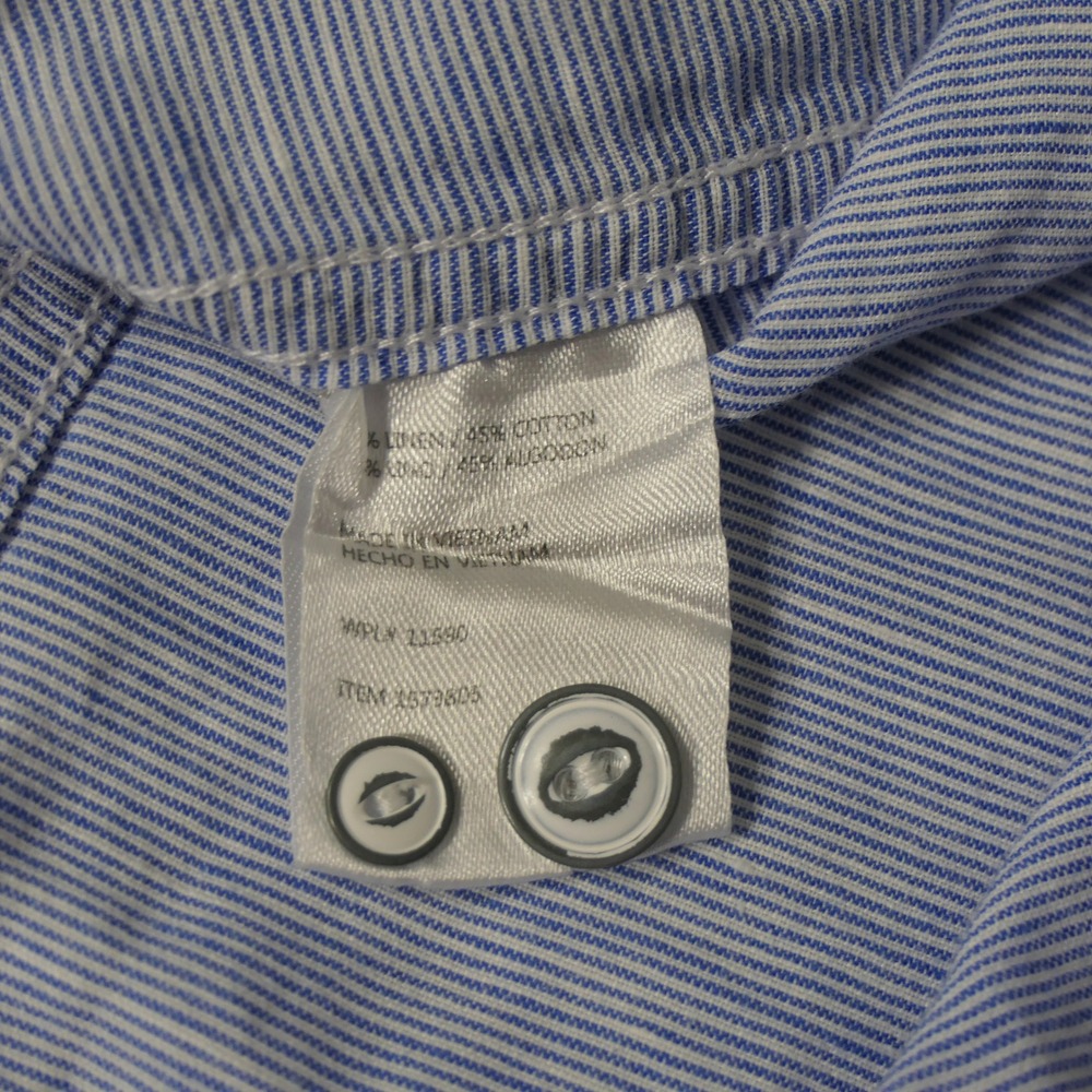 Weatherproof Vintage Mens Shirt M Blue Striped Linen Blend Coastal Casual Preppy - Picture 3 of 9